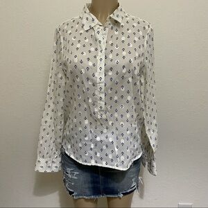 J Crew Factory Anchor White and Blue Blouse Size M